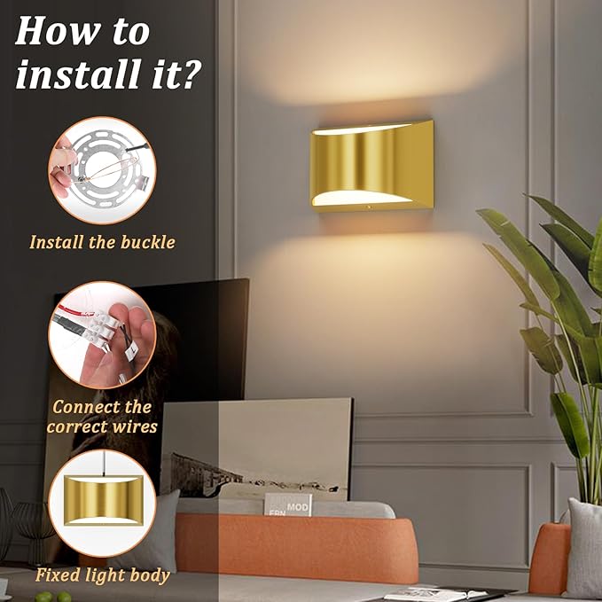 Aipsun 2 Pack Brushed Gold Wall Sconce Indoor Wall Lights Hardwired Up and Down - Image 6