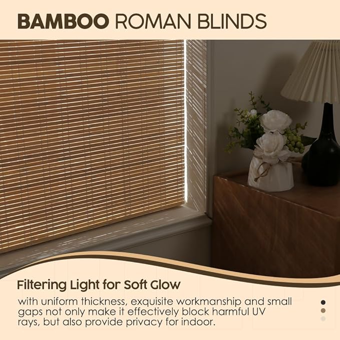 Cordless Bamboo Roman Shades, Light Filtering Bamboo Shades Blinds Window - Image 3