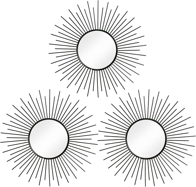 3 Pack Metal Mirrors for Wall Sunburst Wall Mirrors Home Décor Decorative by Uaussi