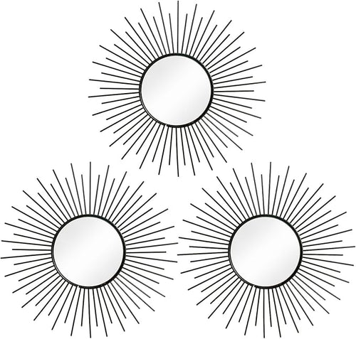 3 Pack Metal Mirrors for Wall Sunburst Wall Mirrors Home Décor Decorative by Uaussi