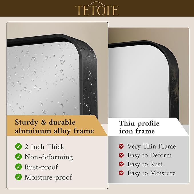 TETOTE 60 x 30 Inch Black Vanity Mirror, Rectangle Matte Metal Frame - Image 2