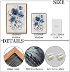 KISSFOX Framed Colorful Wildflower Blue Canvas Wall Art Set Of 3 Flowers - Image 3