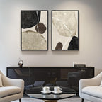 Framed Neutral Abstract Wall Art Set of 2, Modern Black Beige Brown Canvas - Image 4