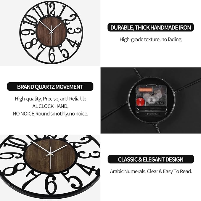 Large Wall Clock for Living Room Decor, 14 Inch Non Ticking Silent, Battery - Image 6