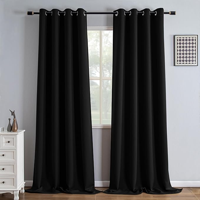 IGEMAEVE Black Blackout Curtains 108 Inch Length 2 Panels Set, Grommet Energy - Image 6