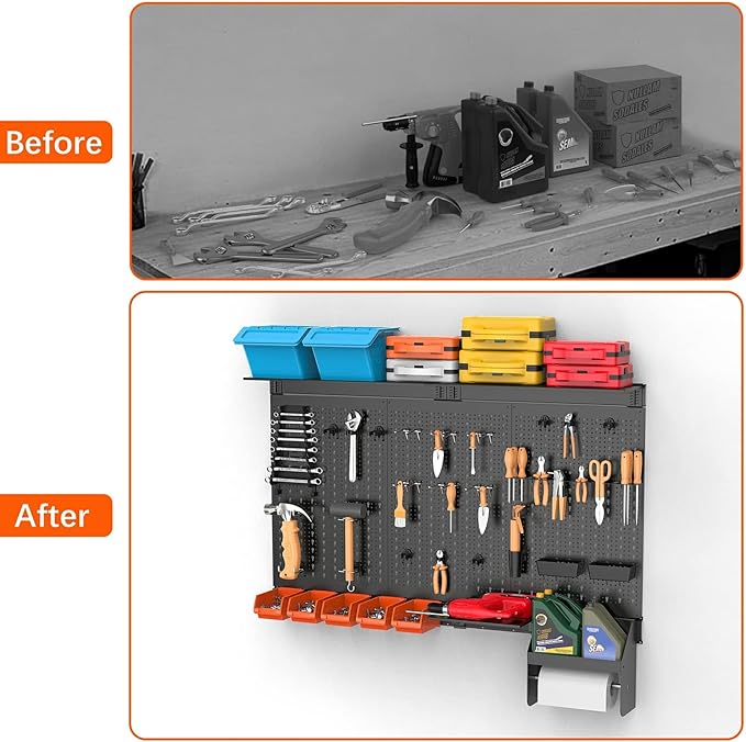 TORACK Metal Pegboard Wall Organizer 4ft Wide, Tool Storage Pegboard System - Image 8