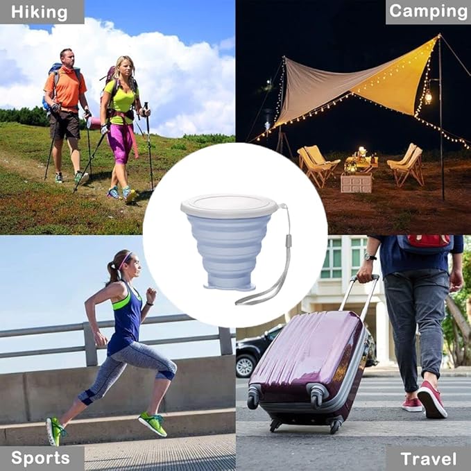 Silicone Collapsible Cup,Collapsible Cups for Camping,Folding Cup with Lids,Collapsible Coffee Cup,Reusable Drinking Mugs Cup (Blue)