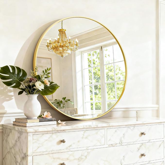 Round Wall Mirror 24 Inch Gold Vanity Mirror - Image 5