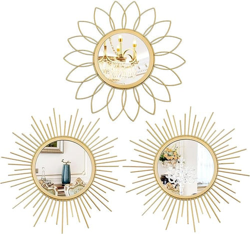 3 Pack Metal Mirrors for Wall Sunburst Wall Mirrors Home Décor Decorative by Uaussi