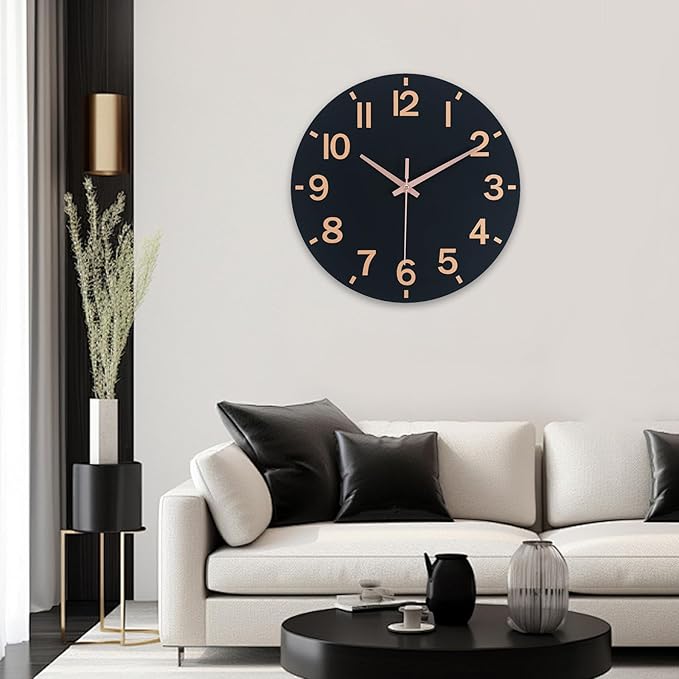 HZDHCLH Wall Clock 10 Inch Silent Non Ticking Wood Battery Operated Black - Image 8