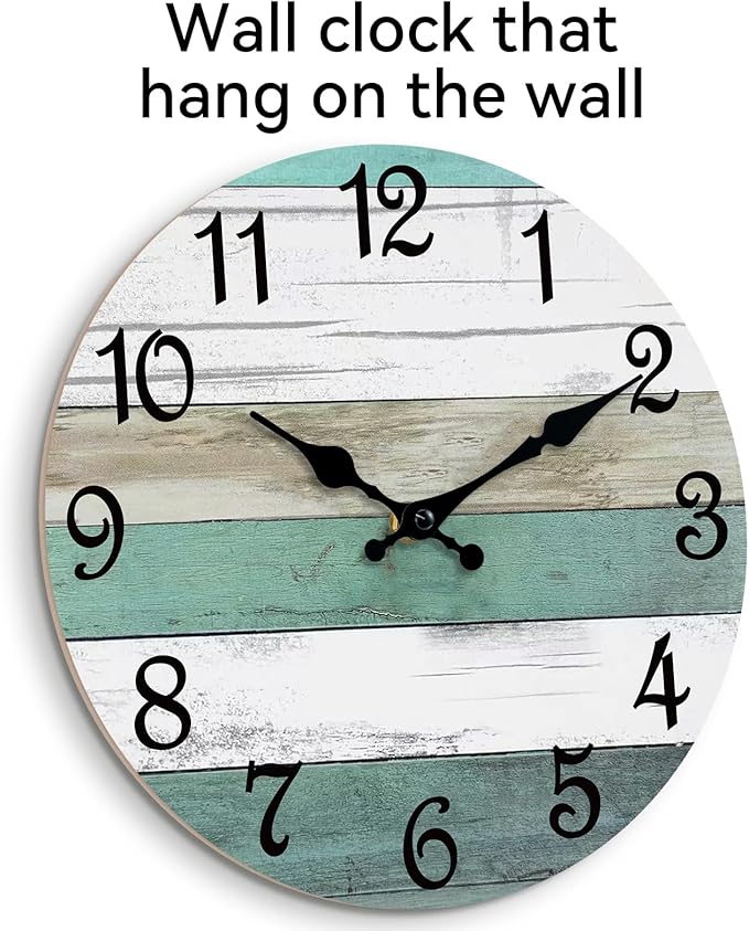 CHYLIN Wall Clock Silent Non Ticking Wall Clocks Battery Operated, Teal Rustic - Image 2