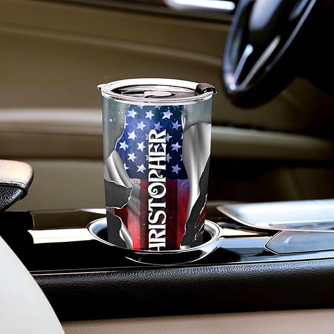 WAZONE Personalized Eagle Tumbler American Flag Custom Name 20oz 30oz Stainless Steel Insulated Cup Novelty Double Wall Vacuum Travel Coffee Mug Stuff Gifts Birthday Presents For Men Him