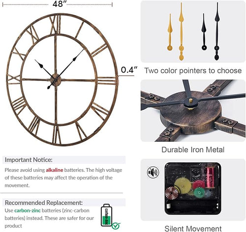 48 Inch Large Wall Clock for Living Room Decor – Easy-Assembly Silent - Image 2