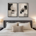 Framed Neutral Abstract Floral Wall Art, 2 Piece Black and Beige Minimalist - Image 2