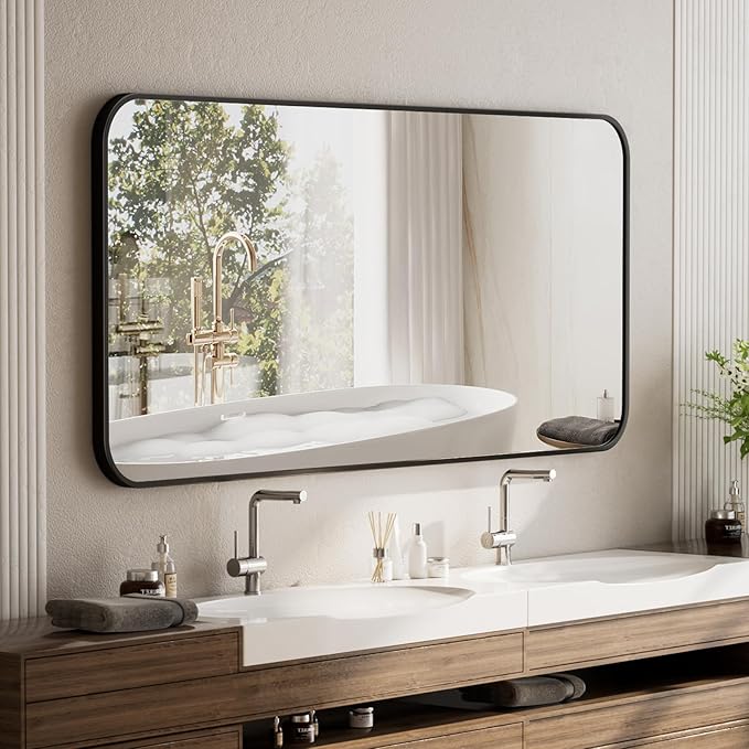 BEAUTYPEAK 30" x 40" Black Metal Frame Rectangle Vanity Mirror by BEAUTYPEAK