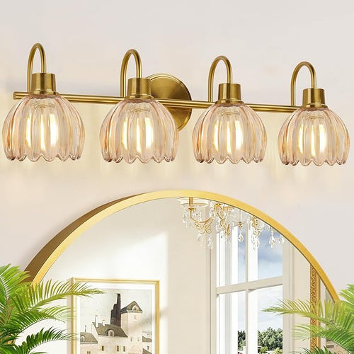 4-Light Bathroom Light Fixtures, Vintage Bathroom Vanity Lighting Fixtures Over by Meybiok