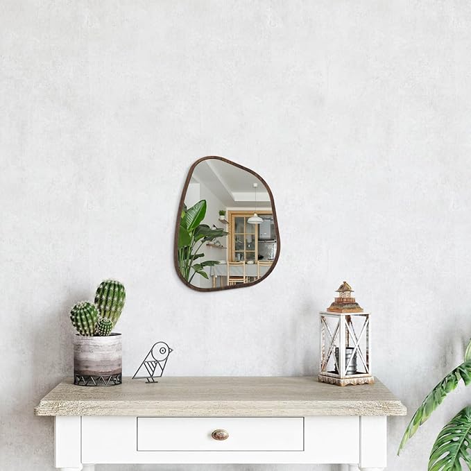 Asymmetrical Wall Mirror Irregular Wood Frame Modern Unique Wall-Mounted - Image 4