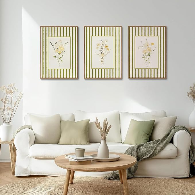 KISSFOX 3 Piece Framed Wall Art Floral Wall Decor Wildflower Canvas Wall Art - Image 2