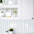 Erfoni Green and White Peel and Stick Wallpaper Herringbone Contact Paper - Image 4