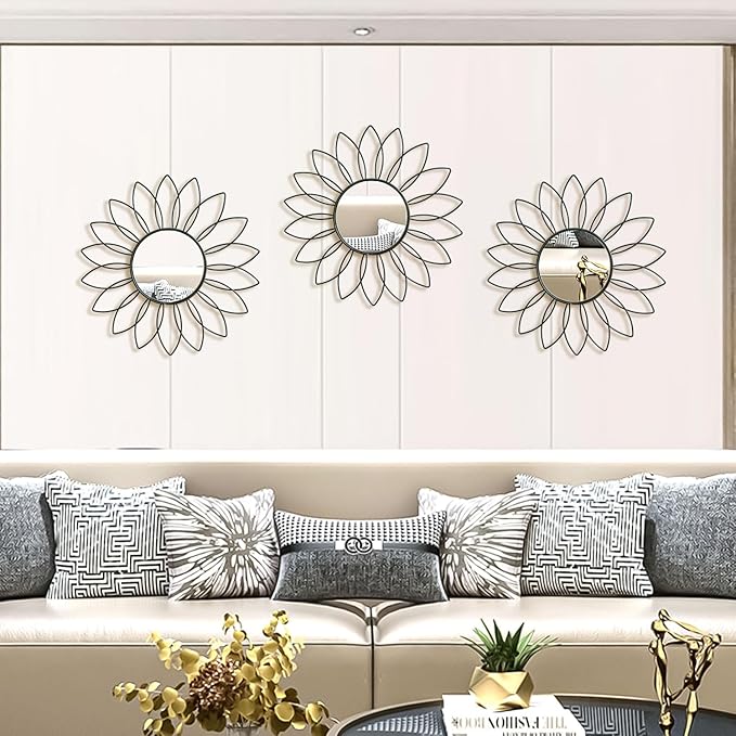 3 Pack Metal Mirrors for Wall Sunburst Wall Mirrors Home Décor Decorative - Image 6