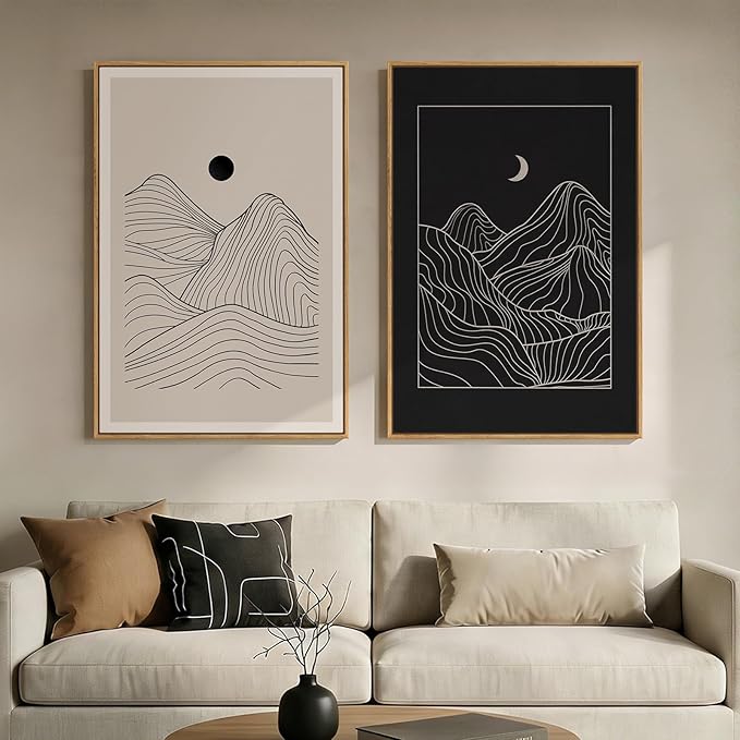 Large Framed Black and Beige Neutral Abstract Wall Art by Cuspin