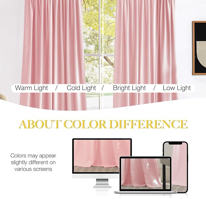 NICETOWN Baby Pink Velvet Curtains 96 inch Length, Room Darkening Thermal - Image 7