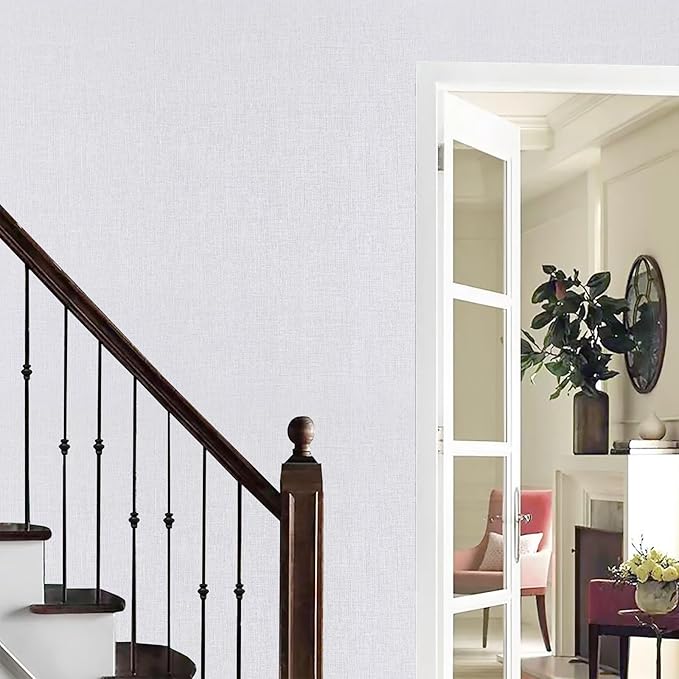 White Wallpaper Grasscloth Peel and Stick Wallpaper 15.7"x 196" Fabric Contact - Image 4