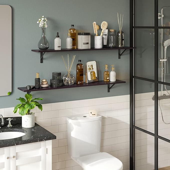 DINZI LVJ Long Wall Shelves, 55.1Inch Wall Mounted Shelves Set of 2, Extra - Image 2