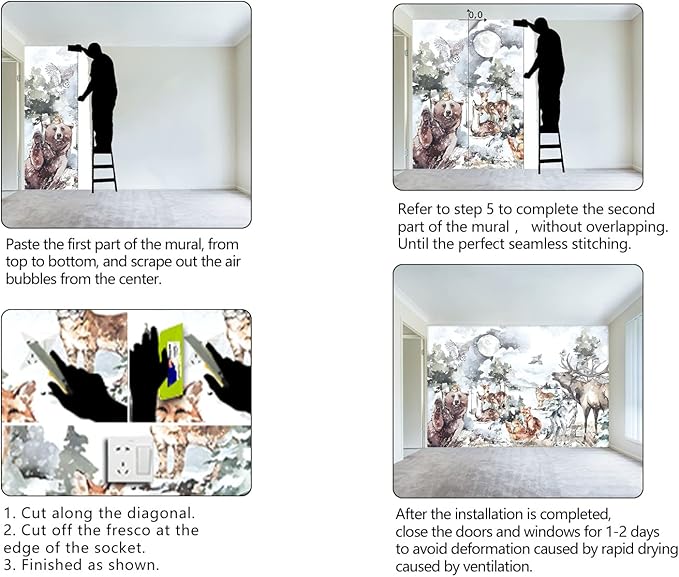 Boys or Girls Cartoon Watercolor Animals wallpeper Nursery Kids Bedroom wall - Image 6
