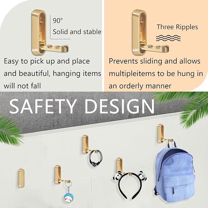 4PCS Foldable Gold Wall Hooks, Heavy Duty Zinc Alloy Folding Wall Hooks - Image 5