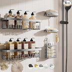 Veken Adhesive Shower Caddy 5-Pack, Heavy Weight Bearing, Large Wall Mounted by Veken