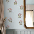 17.3" x 393.7" Vintage Blue Floral Wallpaper Peel and Stick Boho Wallpaper by LUKUUI