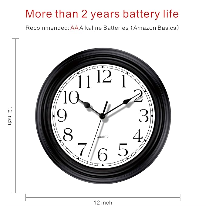 Foxtop Silent Non-Ticking Round Classic Clock Retro Quartz Decorative Battery - Image 2