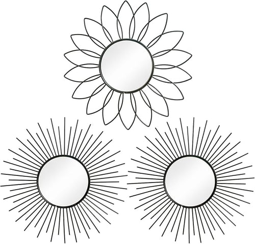 3 Pack Metal Mirrors for Wall Sunburst Wall Mirrors Home Décor Decorative by Uaussi
