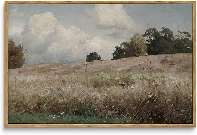 InSimSea Framed Canvas Wall Art Vintage Decor, Farmhouse Scenery Vast Field by InSimSeaArt