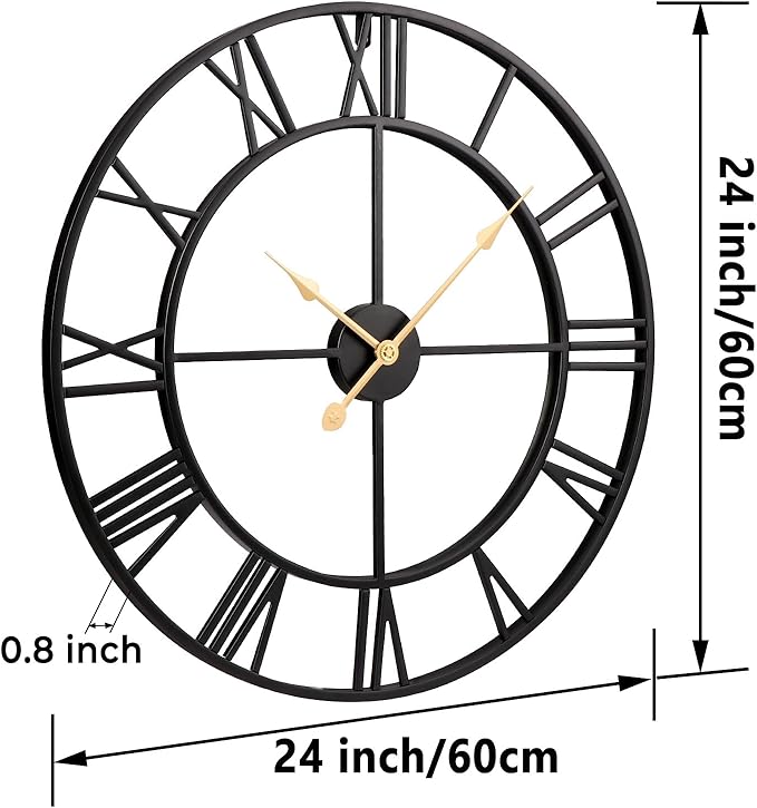 Vantic 24 Inch Large Wall Clock, Roman Numeral Metal Oversized Wall Clocks - Image 8