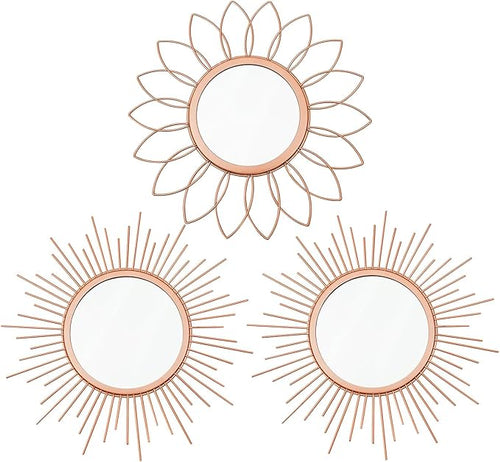 3 Pack Metal Mirrors for Wall Sunburst Wall Mirrors Home Décor Decorative by Uaussi