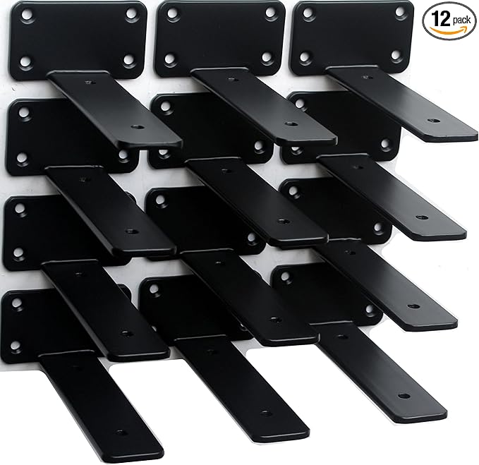 12 Pack - 5 inch Black Hidden L Shelf Bracket Iron Floating Shelf Brackets by MHMYDZ