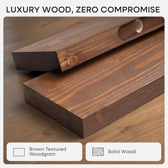 Homeforia Classic Walnut 30 inch Floating Shelf, High End Solid Real Wood Small - Image 3