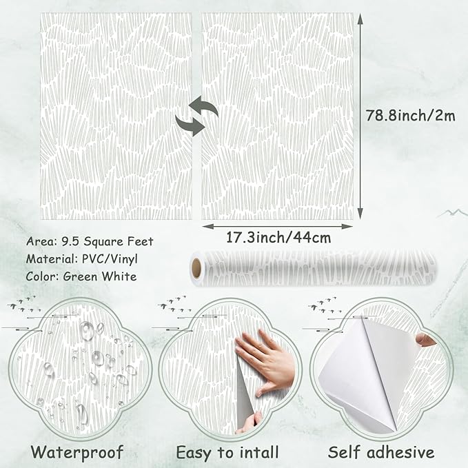 Theper Green Wallpaper 17.3"×78.8" Modern Striped Peel and Stick Wallpaper Boho - Image 3