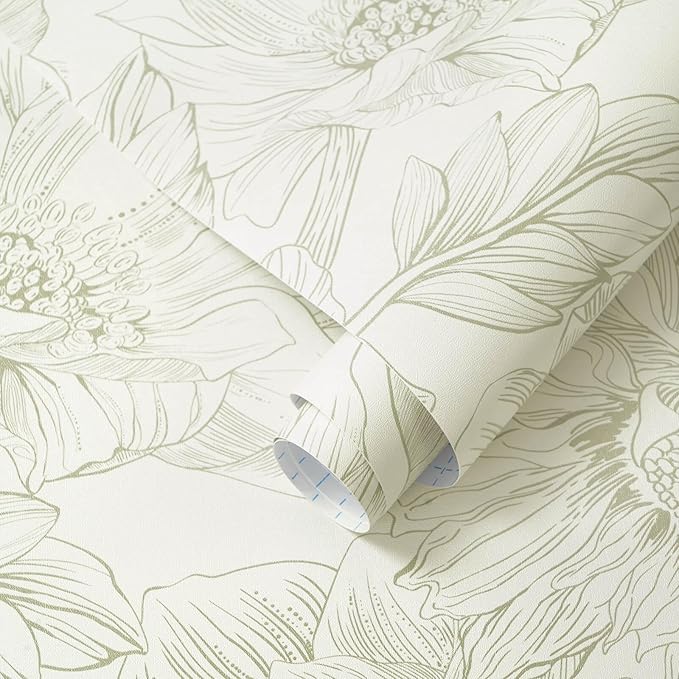 Ismoon Vintage Floral Wallpaper Peel and Stick Beige and Green Contact Paper - Image 7
