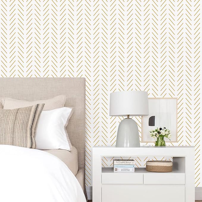 Erfoni Yellow and White Peel and Stick Wallpaper Modern Herringbone Wallpaper - Image 2