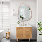 Irregular Wall Mirror 26"x18", Asymmetrical Large Bathroom Mirror Wood Framed - Image 6