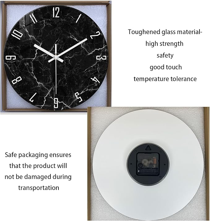 Black Wall Clock for Bedroom Glass Modren Wall Clock Battery Operated 14 Inch - Image 6