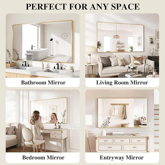Koonmi Gold Mirrors for Wall, 26x38 Inch Bathroom Mirror, Rectangular Wall - Image 7