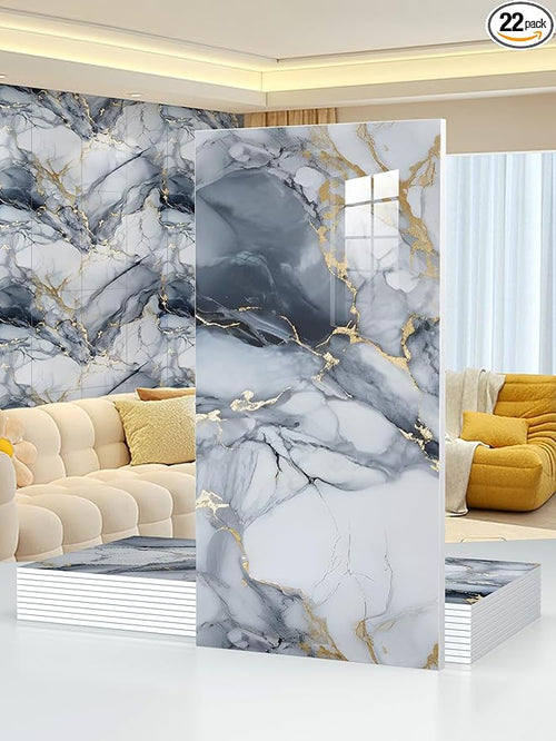 22pcs Marble Peel and Stick Waterproof Wall Panels, Heat-Resistant Backsplash by Chejiaye