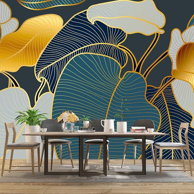 Golden Botanical Leaf wallpeper Living Room Bedroom wall Mural - Image 3