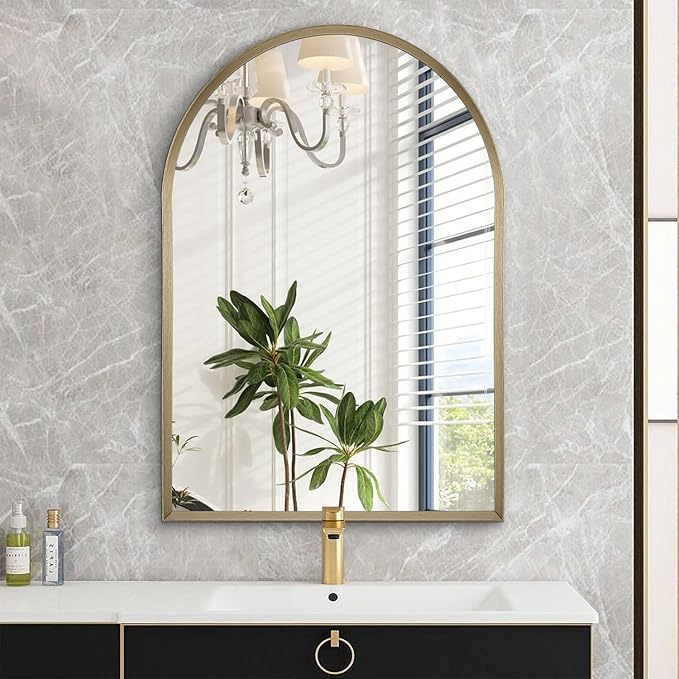 Bathroom Arched Wall Mirror Brushed Metal Vanity Wall Mounted Mirror - Image 3