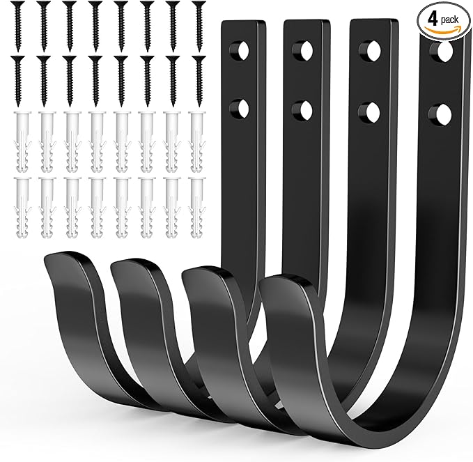 Wall Hooks 4 Pack, 22LB Load-Bearing Black Metal Heavy Duty Hooks by Unknown