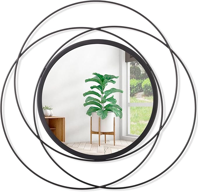 Black Circle Mirror Wall Decorative Metal Wall Mirror, Art Small Round Wall by HLFMVWE